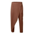 thumbnail image 4 of Kureaily Men Linen Pants Trousers Summer Pants Drawstring Elastic Waist Straight Leg Plain Comfort Breathable Full Length Casual Daily Holiday Fashion Classic Style, 4 of 5