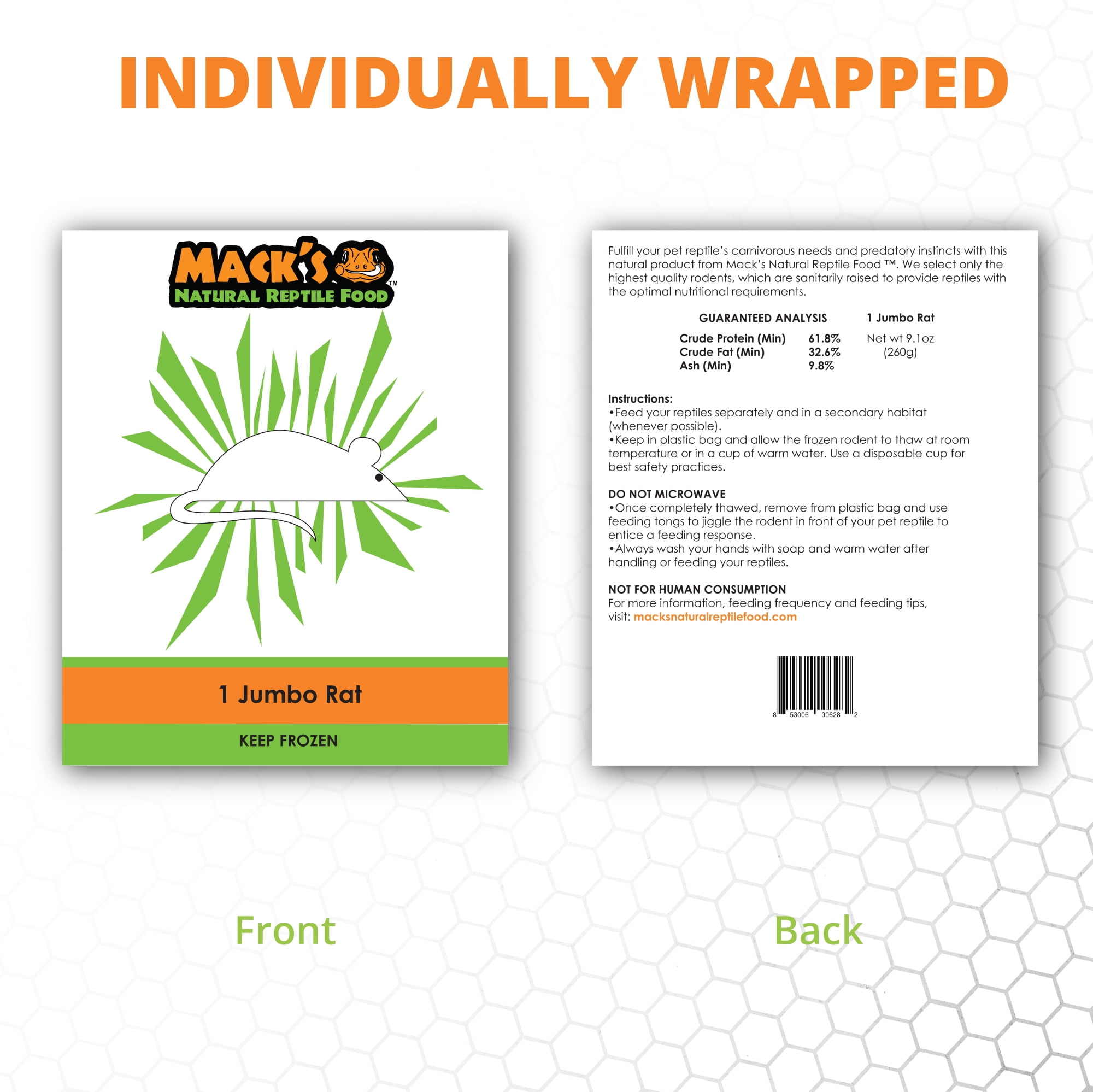 Mack's Natural Reptile Food Jumbo rat 6 ct.
