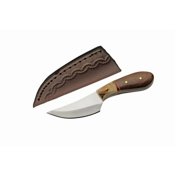 SZCO Supplies 5.75" Little Stag Handle Outdoor Knife with Full Tang Stainless Steel Blade and Leather Sheath, Brown