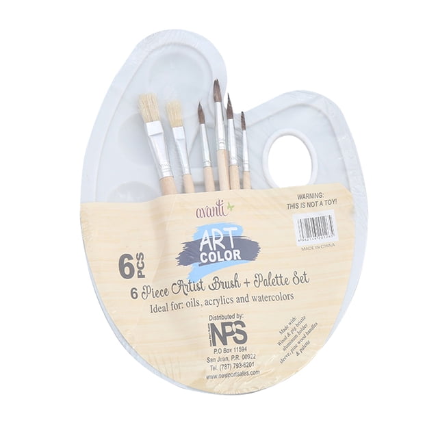 Juego de 6 pinceles de pintura y 1 bandeja de paleta para niños adultos, acuarela, óleo, acrílico, g Tomshoo Paleta