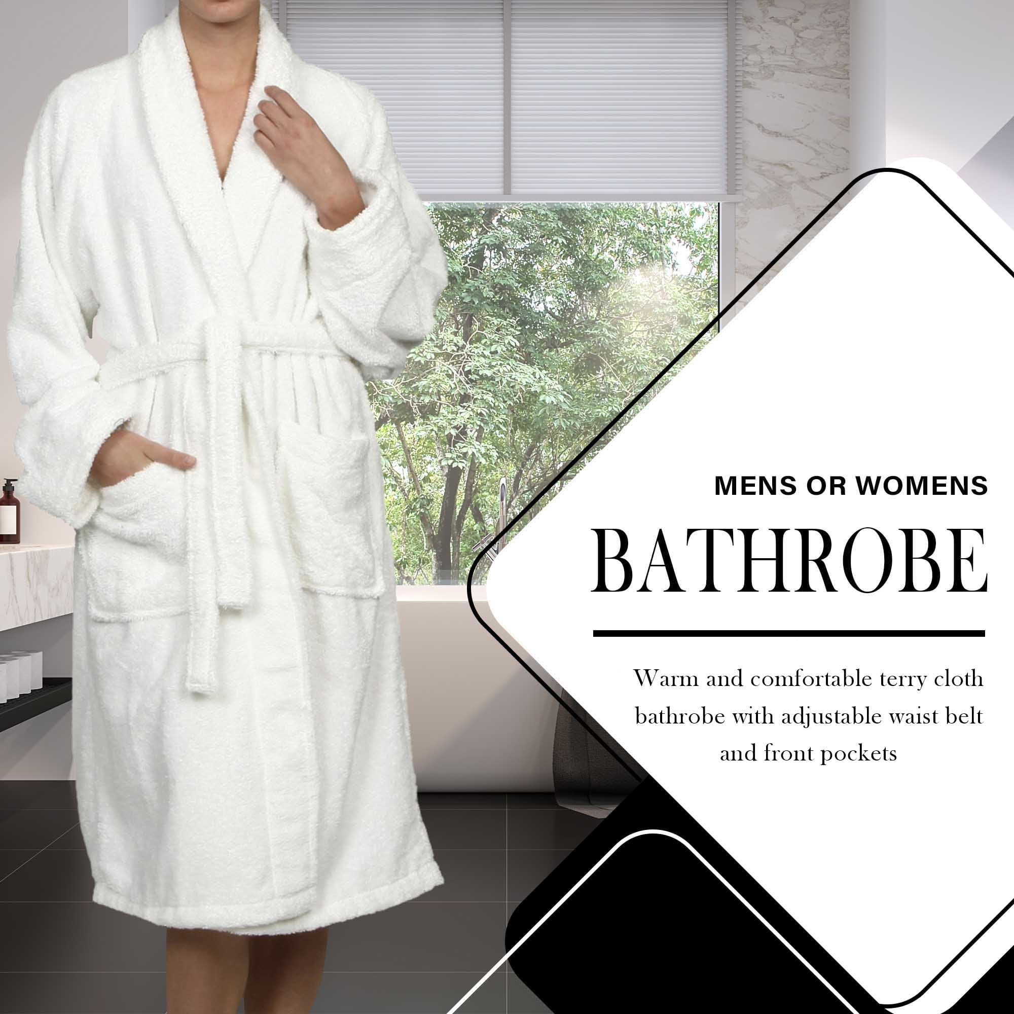 Superior Terry Cotton Adult Unisex Soft Lightweight Bathrobe, Medium, White