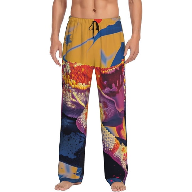 Balery Colorful Gecko Jungle Art Pantalones de pijama para hombre, pijama ultraligero, pantalón de descanso-Small