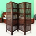 thumbnail image 6 of Decorative Four Panel Mango Wood Hinged Room Divider with Circular Cutout Design, Brown, 6 of 6