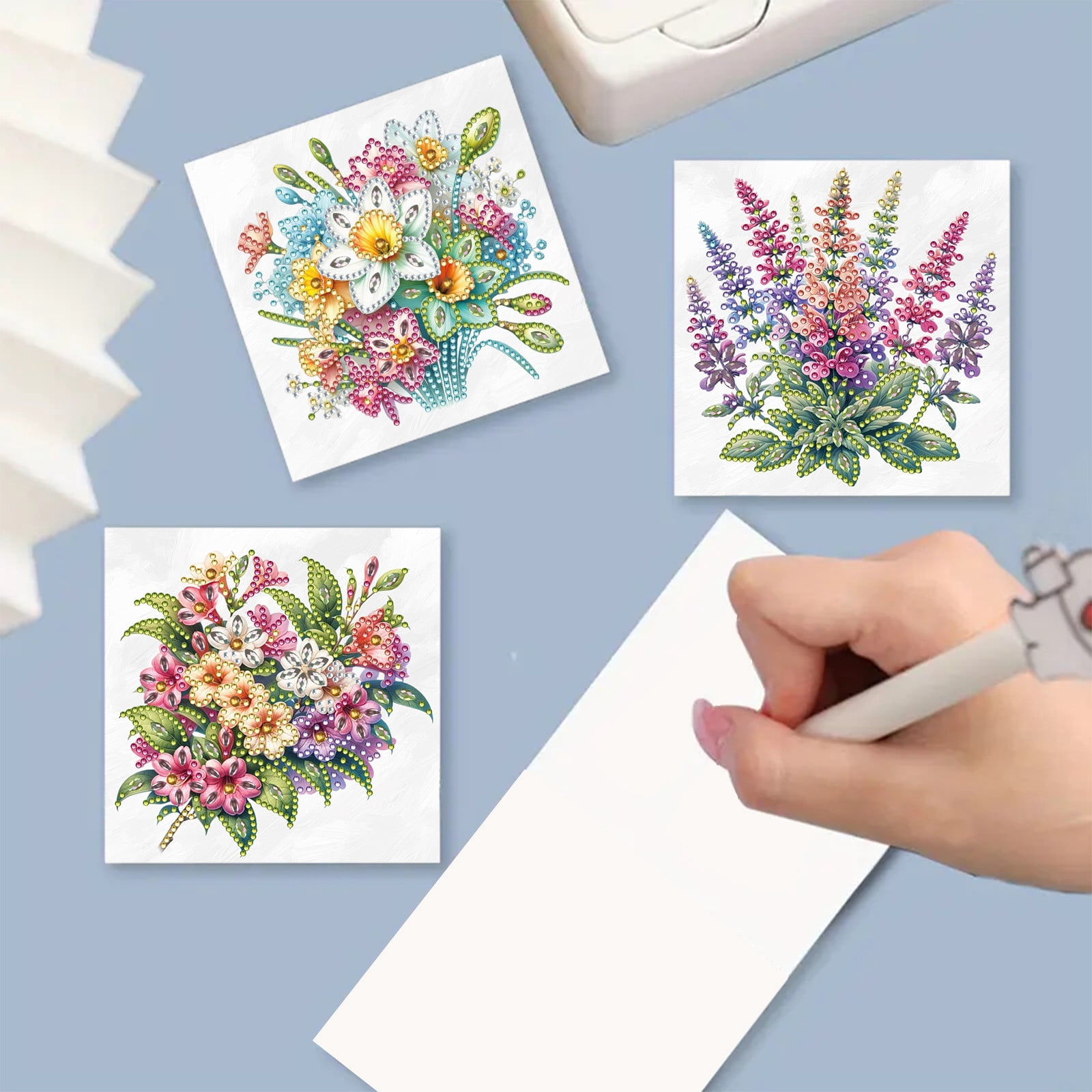 FLOPESN 12Pcs DIY Folding Greeting Card Diamond Art Painting,Creative Design Thank You Cards Set for Birthday Christmas Crafts Gift
