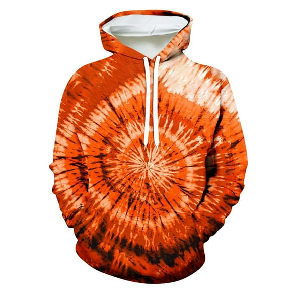 DDAPJ pyju Mens Drawstring Sweatshirts Lightweight Fall Tie Dye Hoodies Novelty Graphic Pullover Sweatshirt with Kangaroo Pocket Orange M