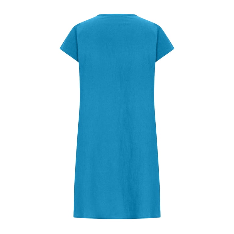 Bigersell Women's Wear to Work Dresses Women's Fashion Cotton and Linen Crewneck Loose Short Sleeve Solid Mini Dress Female Dresses Women Fit & Flare