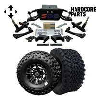 Hardcore Parts 6” Heavy Duty Double A-Arm Suspension Lift Kit for Club Car DS Golf Cart (2004.5-Up) with 10" Machined/Black 'Lancer' Wheels and 22"x11"-10 DOT rated All-Terrain tires