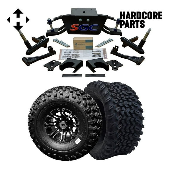 Hardcore Parts 6” Heavy Duty Double A-Arm Suspension Lift Kit for Club Car DS Golf Cart (2004.5-Up) with 10" Machined/Black 'Lancer' Wheels and 22"x11"-10 DOT rated All-Terrain tires