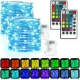 thumbnail image 1 of shiyou-Fairy Lights Battery Powered, 2 Pack 50 LEDs 16 Colors Changing Sliver Wire String Lights, Larger RGB Bulb Super Bright Twinkle Lights with Remote Control for Party Christmas Bedroom Halloween, 1 of 4