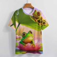 thumbnail image 3 of Frogs Lotus Pond Womens Tops Women's Fashion Casual Short Sleeve Flower Print Round Neck Pullover Top Blouse, 3 of 6