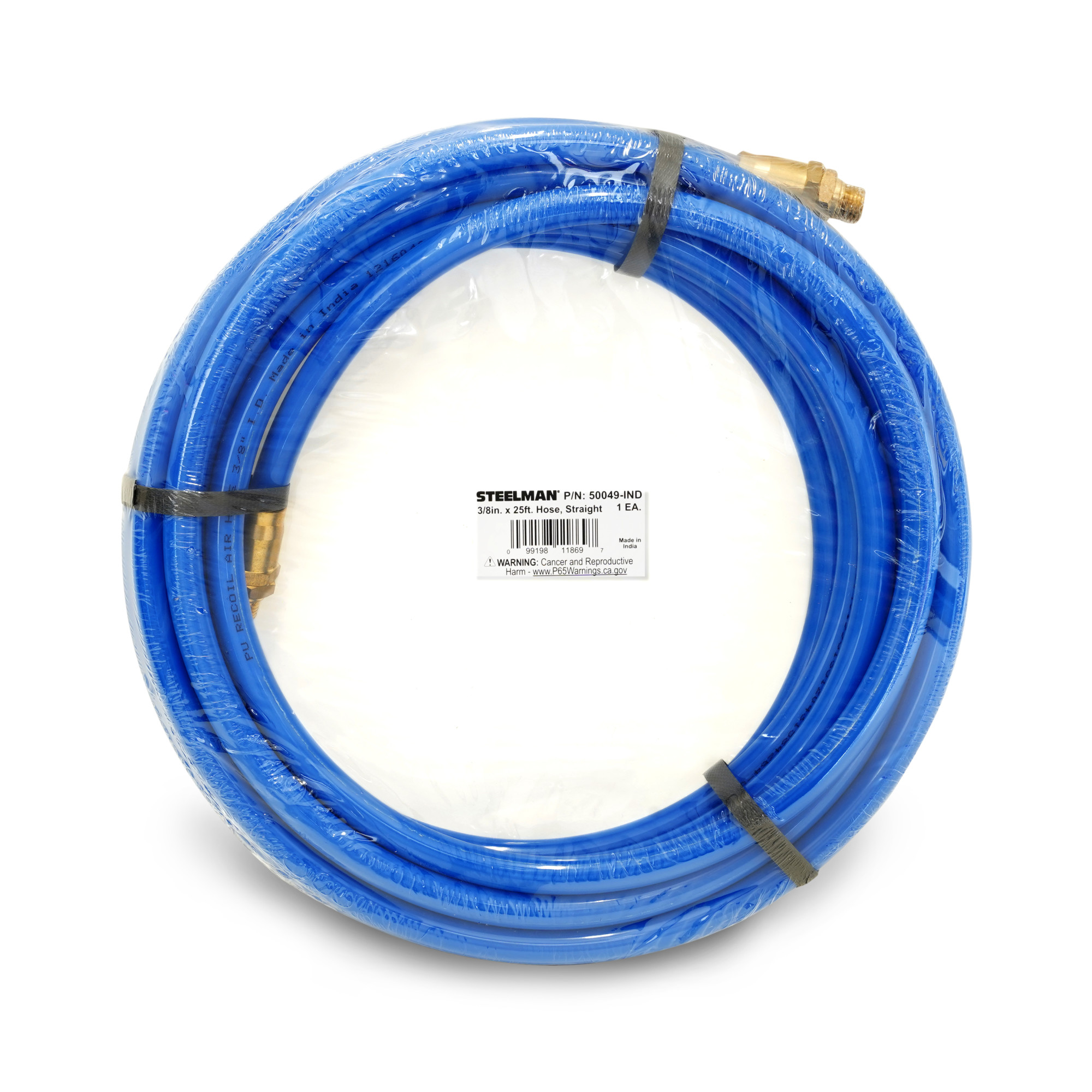 STEELMAN 50049-IND 25-Foot 3/8-Inch ID Air Hose with Reusable 1/4-Inch NPT Brass Fittings