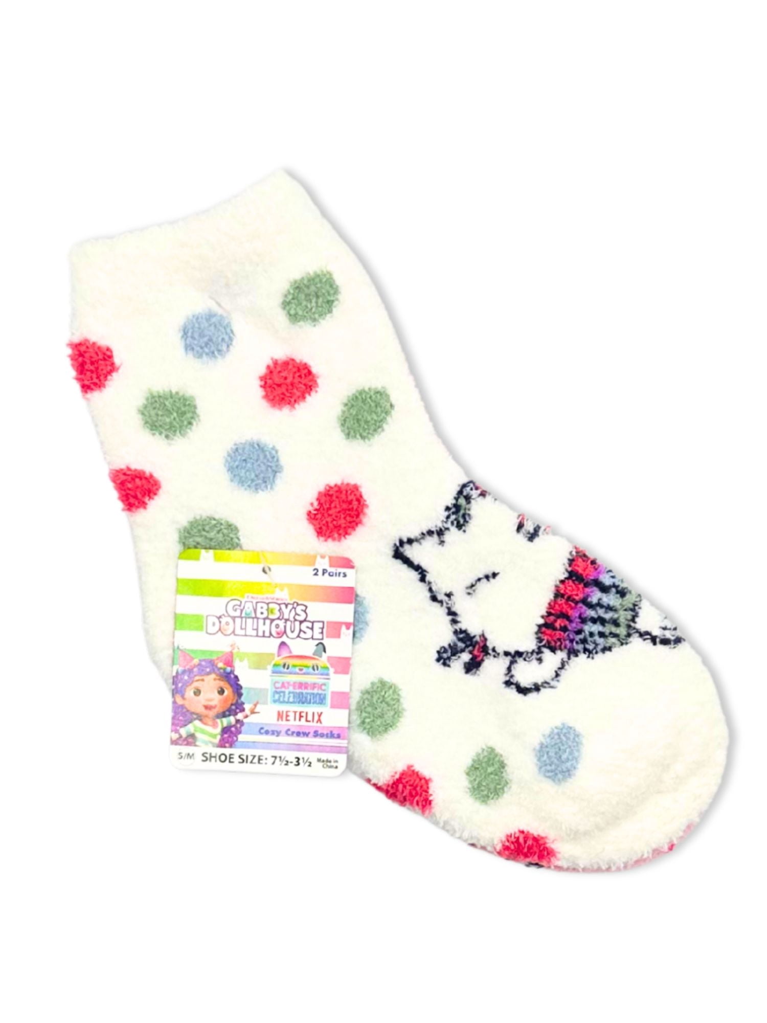 Gabby's Dollhouse Girls Cozy Socks, 2-Pack, Sizes S/M-M/L