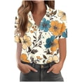 thumbnail image 4 of BRGZLK Women's Sleeved Shirt Fashion Casual Loose Short Print Button Down Business Casual Top Lightweight Summer V Neck Work Blouse, 4 of 6
