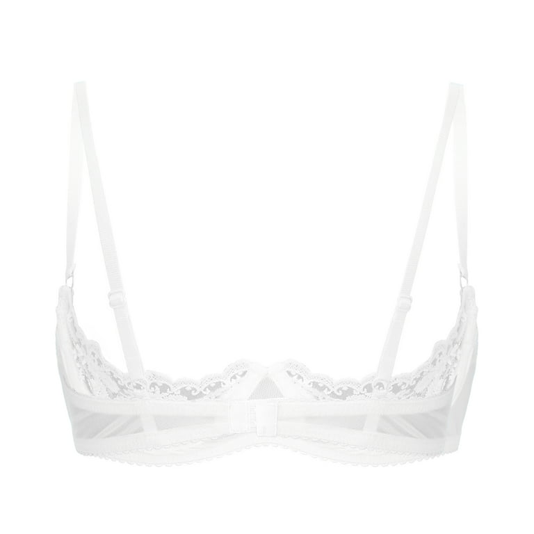 TiaoBug Women Floral Lace 1/4 Cup Underwired Bra Push Up Bralette Lingerie  A White M 
