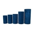 thumbnail image 1 of Navy Blue Velvet Pillar Round Covers for Metal Cylinder Pedestal Stands 5Pc/Set (Covers Only) for Wedding, Party, Table Decor, Photo Backdrops, Floral Arrangement, 1 of 3