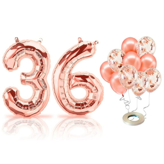 PARIS PRODUCTS - 36th Birthday Rose Gold Balloons & Number 36 Mylar Balloon, 36th Birthday Party Decor, 36th Birthday Decorations for Women, 36th Birthday Decorations Women 36