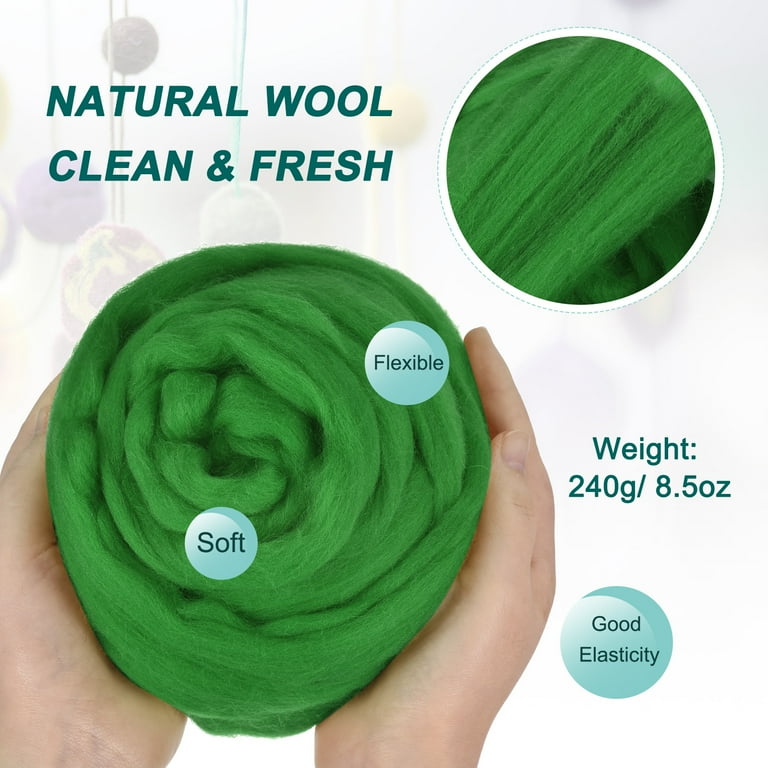 Natural Wool Roving: 50g: Grass Green Natural Wool Roving: 50g: Grass Green
