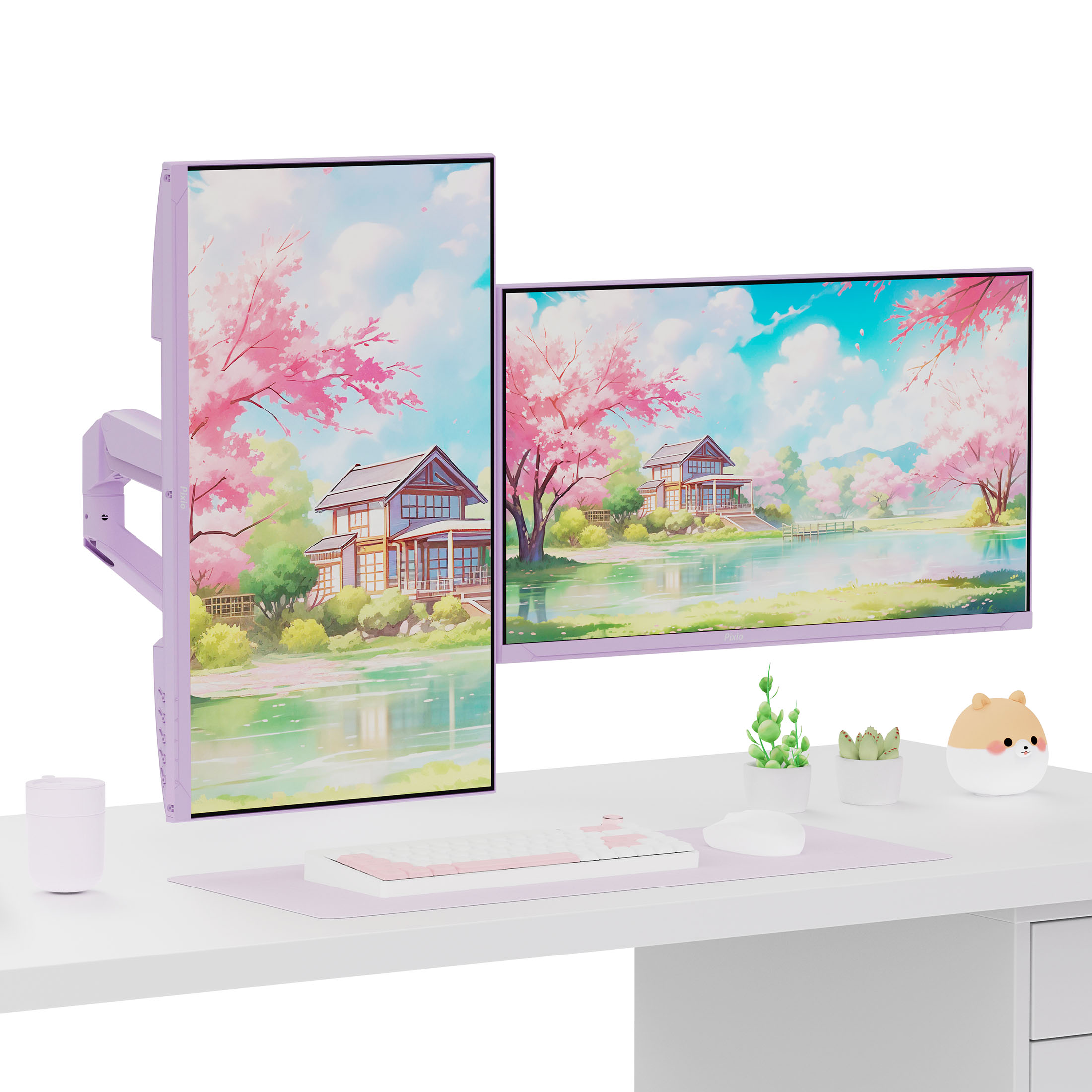 Pixio PS1D Wave Purple Dual Monitor Arm Stand Desk Mount - Fits up to 32 inches Monitors and up to 19.8lbs. VESA Compatibility and Integrated Cable Management