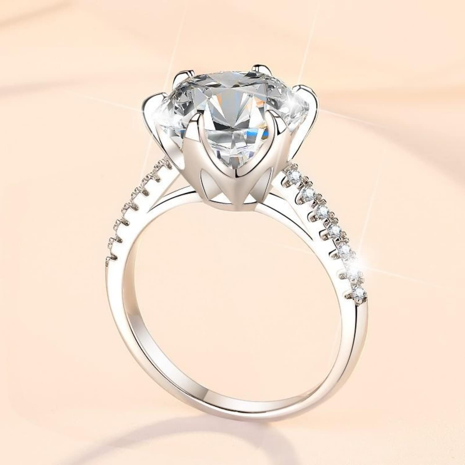 WAHZAUS 2 to 5 Carat D Color VVS1 Moissanite Engagement Rings for Women, S925 Sterling Silver Diamond Rings for Wedding Valentine's Day Birthday Gift with Certificate
