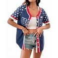 thumbnail image 2 of Youpwaven Women's 250th Anniversary Independence Day Baseball Jersey, Patriotic American Flag Button Up Shirt, USA Stars and Stripes V-Neck Summer Top, Casual Short Sleeve Sporty Apparel, 2 of 7