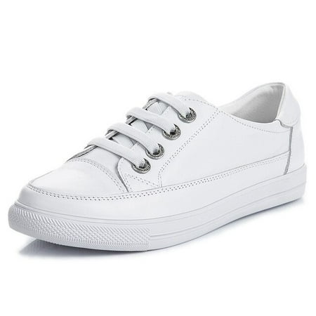 

CXJYWMJL Women Genuine Leather Sneakers Large Size 35-42 Little White Shoes Fashion Ladies Vulcanized Shoes Woman Summer Flats