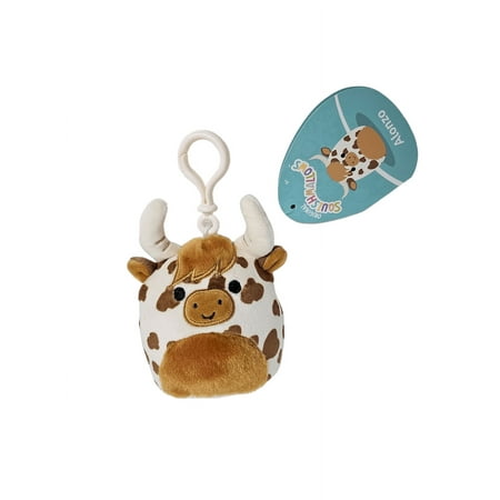 Squishmallows Official Kellytoys Plush 3.5 Inch Alonzo the Spotted Brown Longhorn Cow Clip-On Soft Stuffed Toy