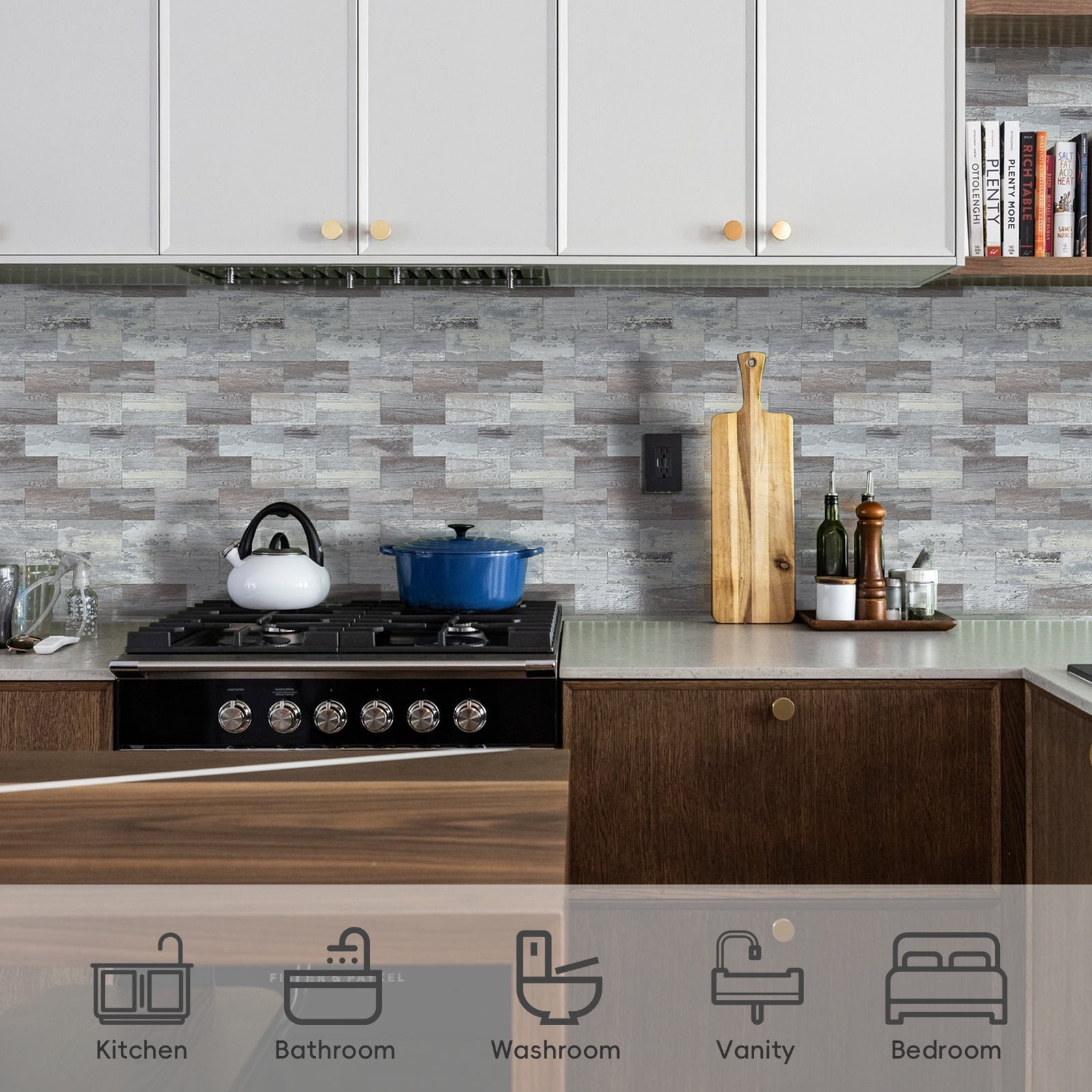12-Sheet Subway Tile Peel and Stick Backsplash, 11.8" x 11.8" Self Adhesive PVC Wall Tiles for Kitchen Fireplace (Rustic Wood)