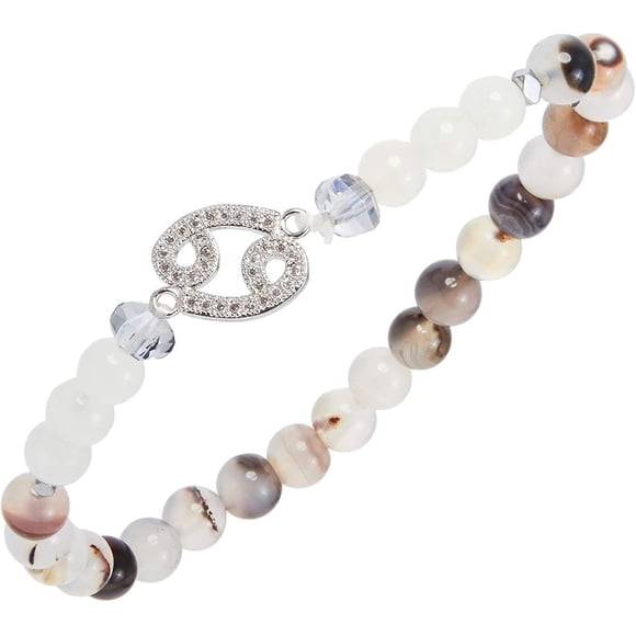 Bracelet Cancer Zodiaque, Perles en Cuivre Multicolore et Pierre de Lune avec Symbole de Constellation pour Femmes Filles, Cadeaux d'Anniversaire pour Amis, Taille Unique