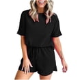 thumbnail image 6 of qolati Womens Lounge Set Ribbed Knit Short Sleeve Top and Shorts Sleepwear Pajama Set Two Piece Shorts Outfits Set, 6 of 9