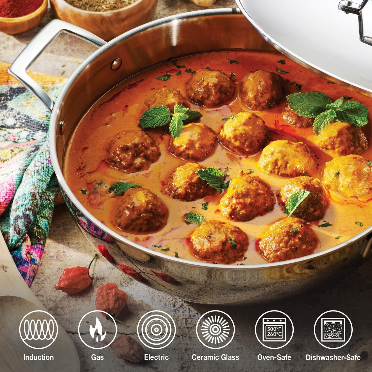 Utsava Chowed Kadai en acier inoxydable triple épaisseur