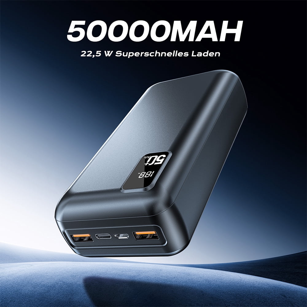 50000mAh Power Bank 22.5W Fast Charging Portable Charger USB-C Quick Charge with 3 Outputs & 2 Inputs LED Display Huge Capacity External Battery Pack for Most Electronic Devices on The Market