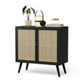 thumbnail image 2 of Longmaya Buffet Cabinet with Storage, Boho Sideboard Kitchen Cabinet with Rattan Doors, Accent Cabinet with Solid Wood Feet for Dining Room, Hallway, Cupboard (1 Pack, Black), 2 of 7