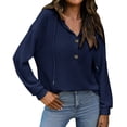 thumbnail image 1 of Women‘s V Neck Hoodies Half Button Raglan Sleeve Sweatshirt Drawstring Pullover Tops, 1 of 5