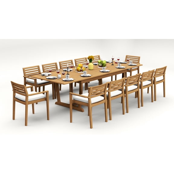 Grade-A Teak Dining Set: 12 Seater 13 Pc: And 12 Montana Arm Chairs Outdoor Patio WholesaleTeak #51MT2512