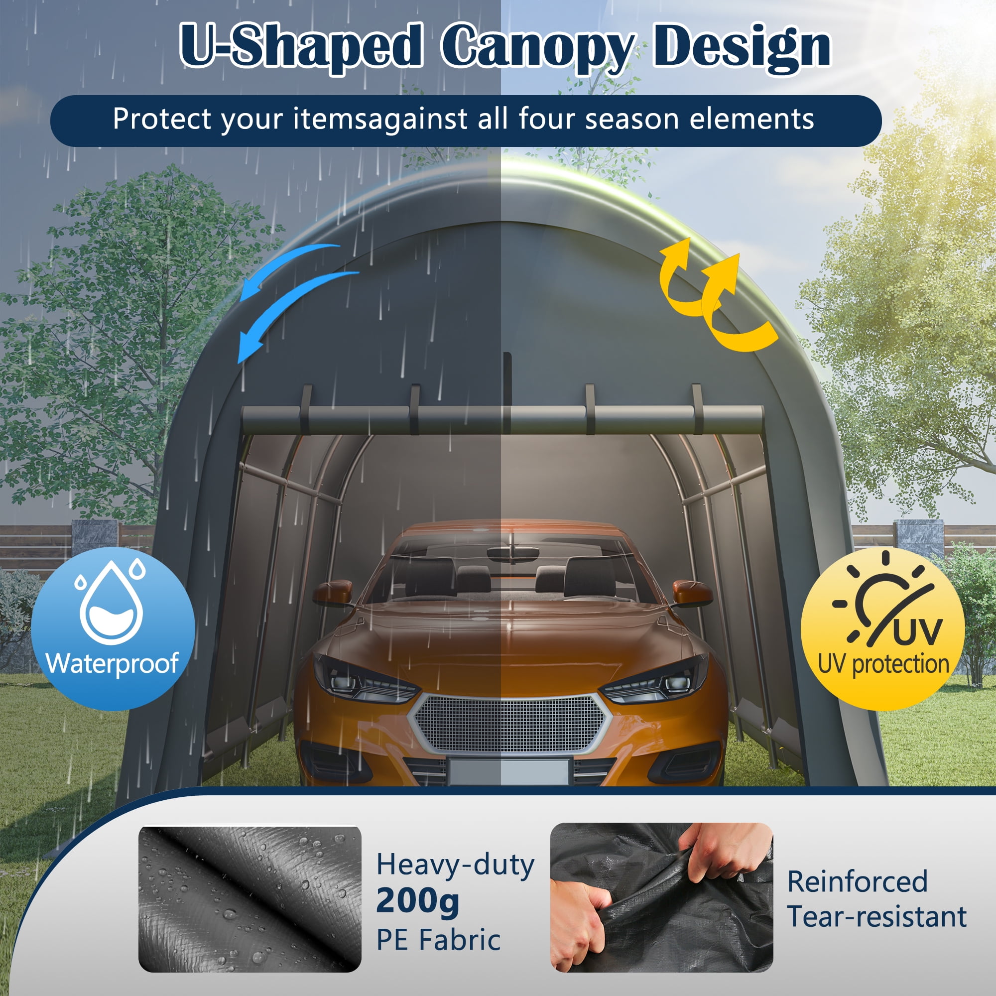 10x20 FT Heavy Duty Carport Canopy - Commercial Grade Portable Garage with Steel Frame, Waterproof Cover, Wind & Snow Resistant Outdoor Shelter for Trucks, Cars, Boats