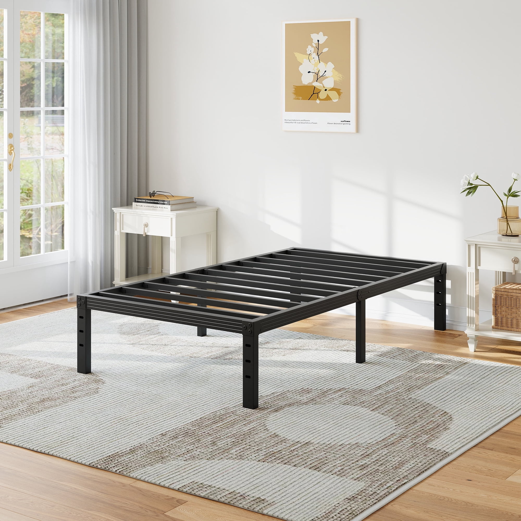 NESLIME 14 inch Twin Size Heavy Duty Metal Bed Frame, Sturdy Construction, No Box Spring Needed, Easy Assembly