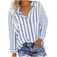 thumbnail image 2 of BiZtdJrK Women Long Sleeve Shirts Loose Lapel Blouses Tops Trendy Stripe Button Down Shirt Casual Linen Lightweight Lapel Tee Shirts Sky Blue M, 2 of 7