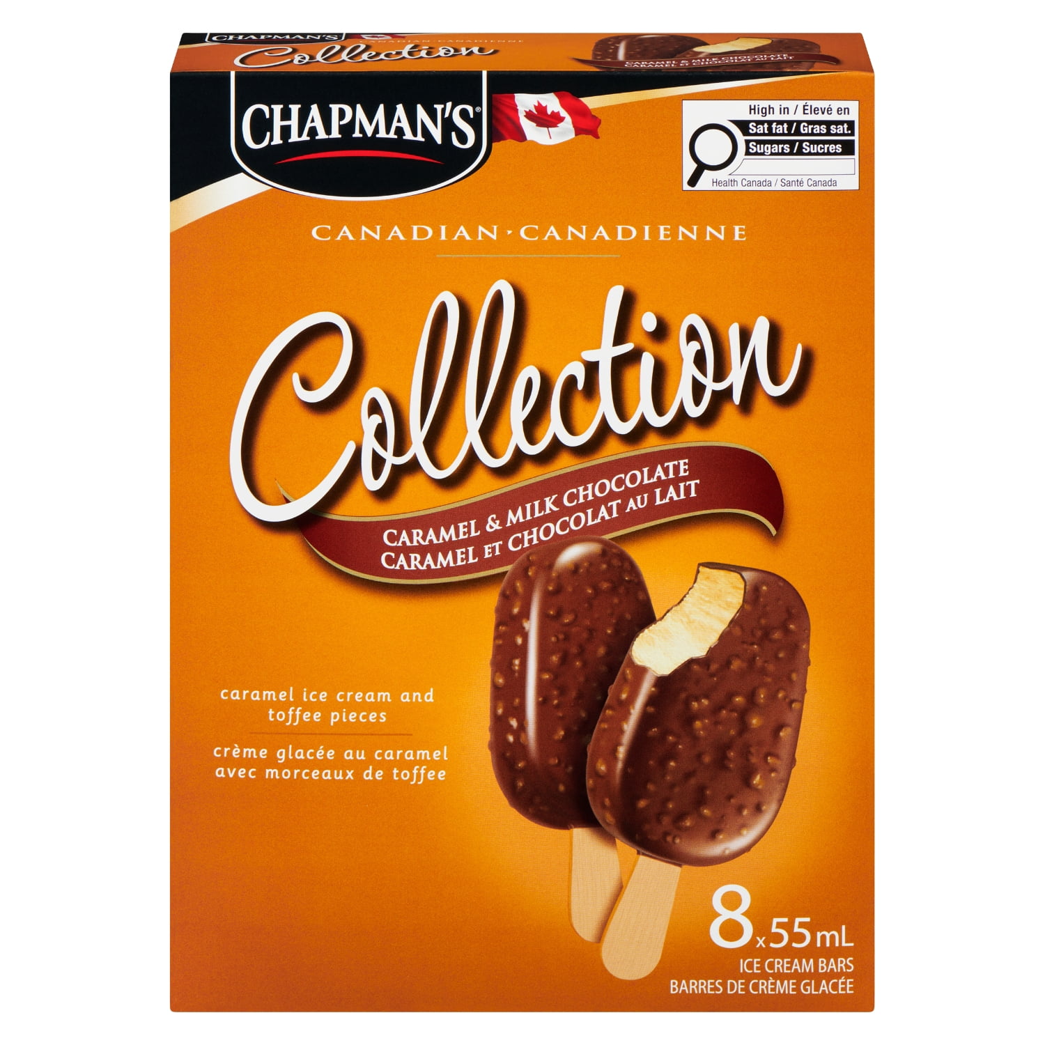 Chapman's Canadian Collection Caramel & Milk Chocolate Ice Cream Bar in a Carton, 8 x 55mL