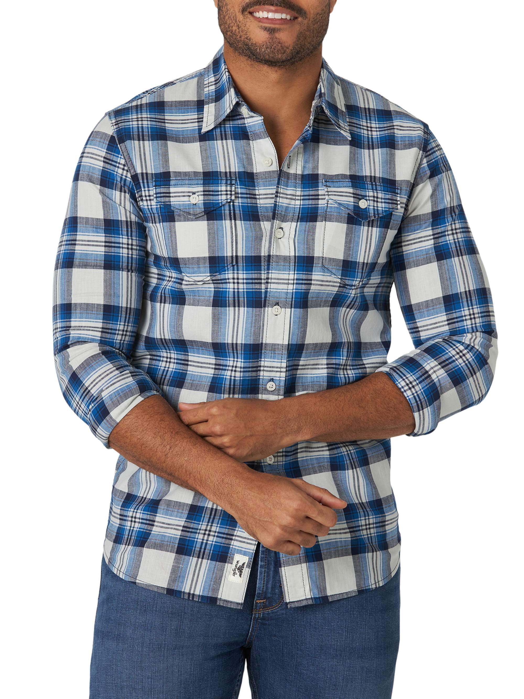 Wrangler Men's Long Sleeve Premium Slim Fit Stretch Plaid Shirt - Walmart .com