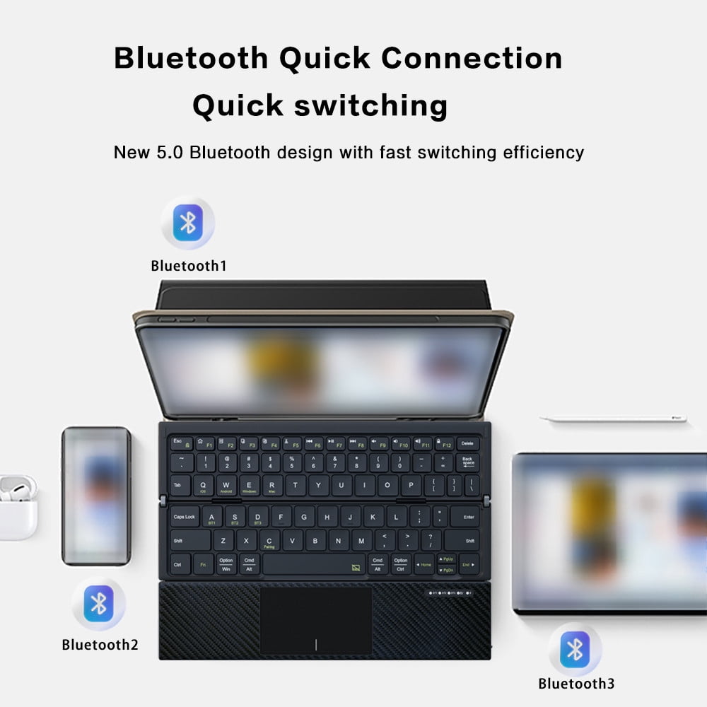 Tri-Fold Foldable Bluetooth Keyboard Built-in Touchpad, Rechargeable Wireless Travel Keyboard Multi Device Compatible for Smartphone Tablet