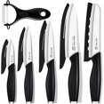 thumbnail image 1 of Ceramic Knife Set - Ceramic Knives Set for Kitchen, Ceramic Kitchen Knives with Covers, 6" Bread Knife 6" Chef Knife 5" Utility Knife 4" Fruit Knife 3" Paring Knife Peeler, Rust Free Proof, 1 of 7