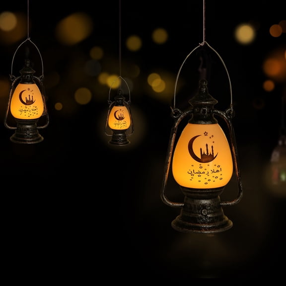 karymi Distressed Antique Style Ramadan Festival Lantern with Warm LED Lights Room Accent Lamp for Home Tabletop Mantel Living Room Centerpiece Plastic 5.9x2.56 Inch Holiday Gifts Living Room Decor