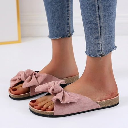

EQWLJWE Women Fashion Bow Tie Flat Thick Bottom Sandals Slipper Beach Home Shoes Women s Slippers Holiday Clearance