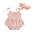 thumbnail image 1 of Baby Girls Summer Romper with Hair Band Solid Color Sling Shoulder Tie Outfit, 1 of 8
