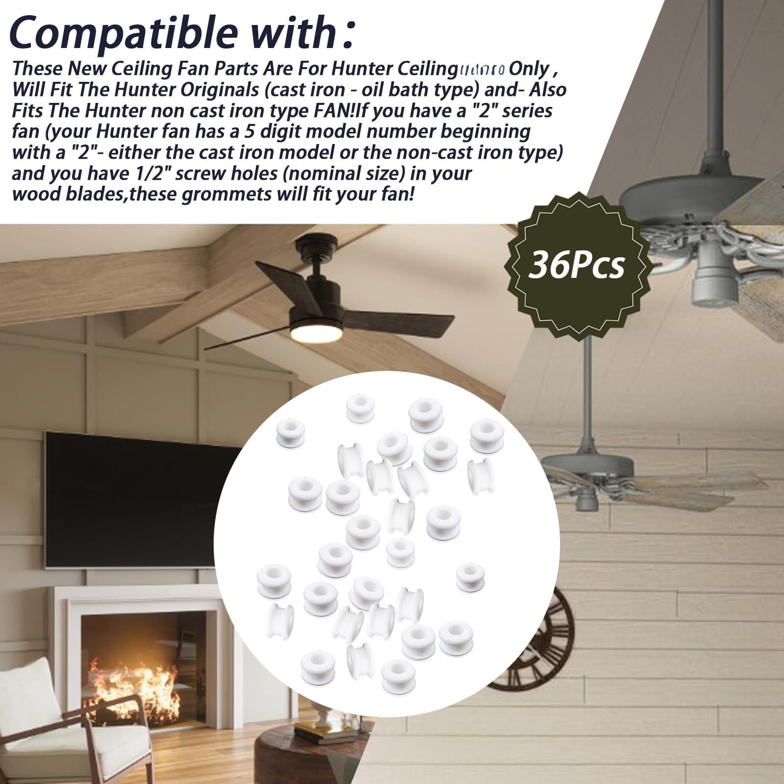36pcs New Rubber Grommets In White Compatible With Hunter Vintage Discontinued Ceiling Fans/ceiling Fan Replacement Parts (36)