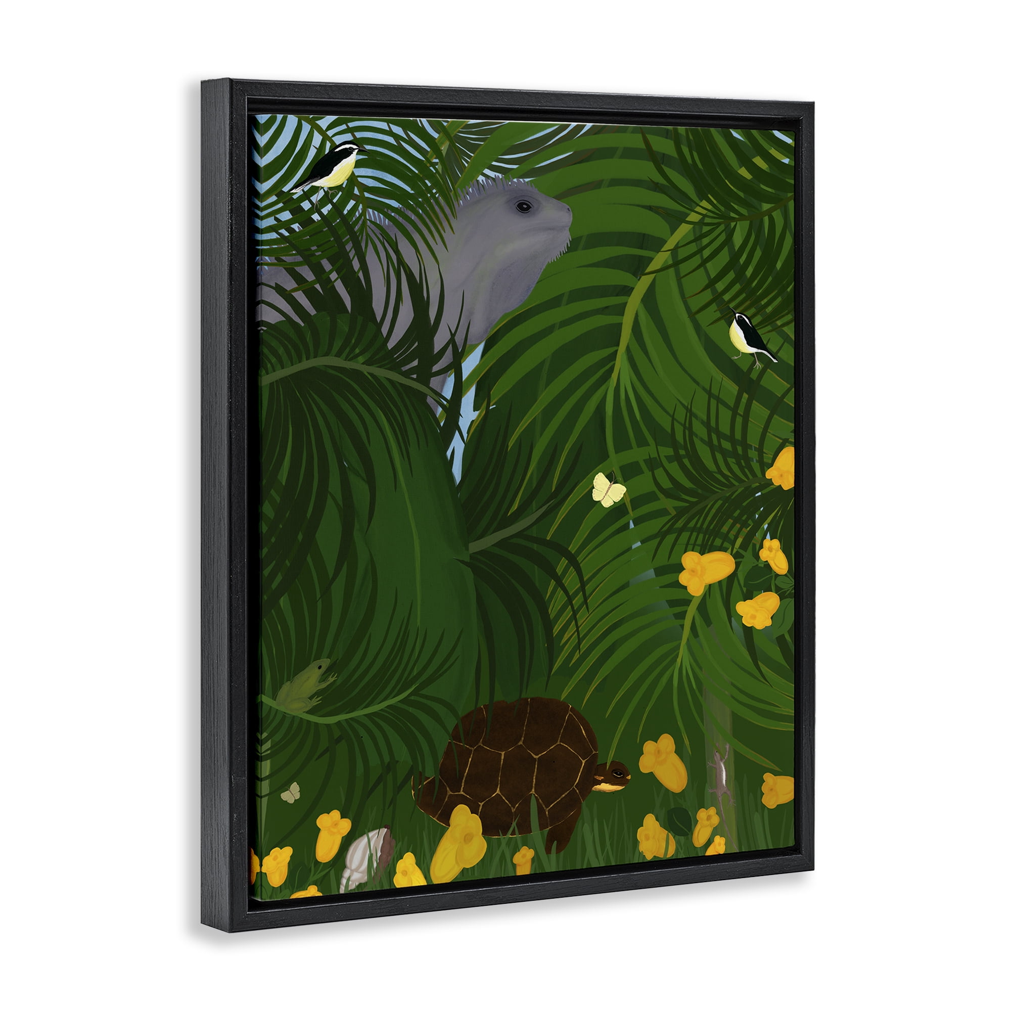 Stupell Industries Island Life Animals Animals Painting Black Floater Framed Canvas Art Print Wall Art, 25 x 31