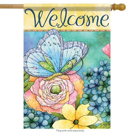 - Butterfly Bloom Spring Welcome House Flag Floral Double Sided 28