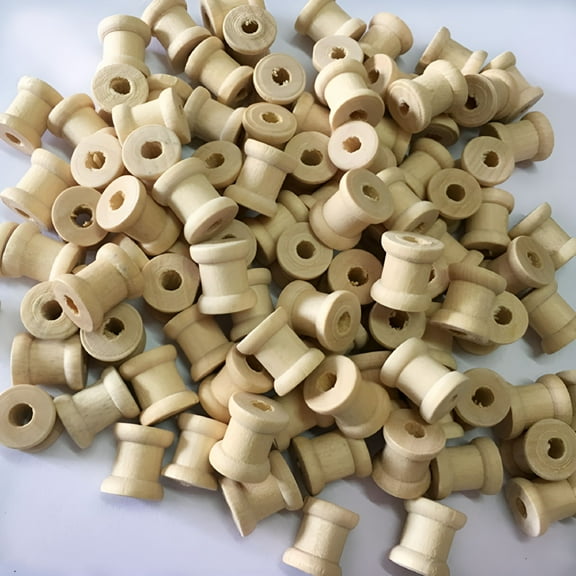 CCOCC 100 Pieces Mini Natural Color Wooden Empty Spools For Thread String Ribbons Wires Trims 14mmx12mm