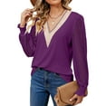 thumbnail image 3 of SHIBEVER Women T Shirts Plus Size Fashion Puff Long Sleeves Tunic Tops Casual V Neck Lace Shirts for Women Size XXL, 3 of 5