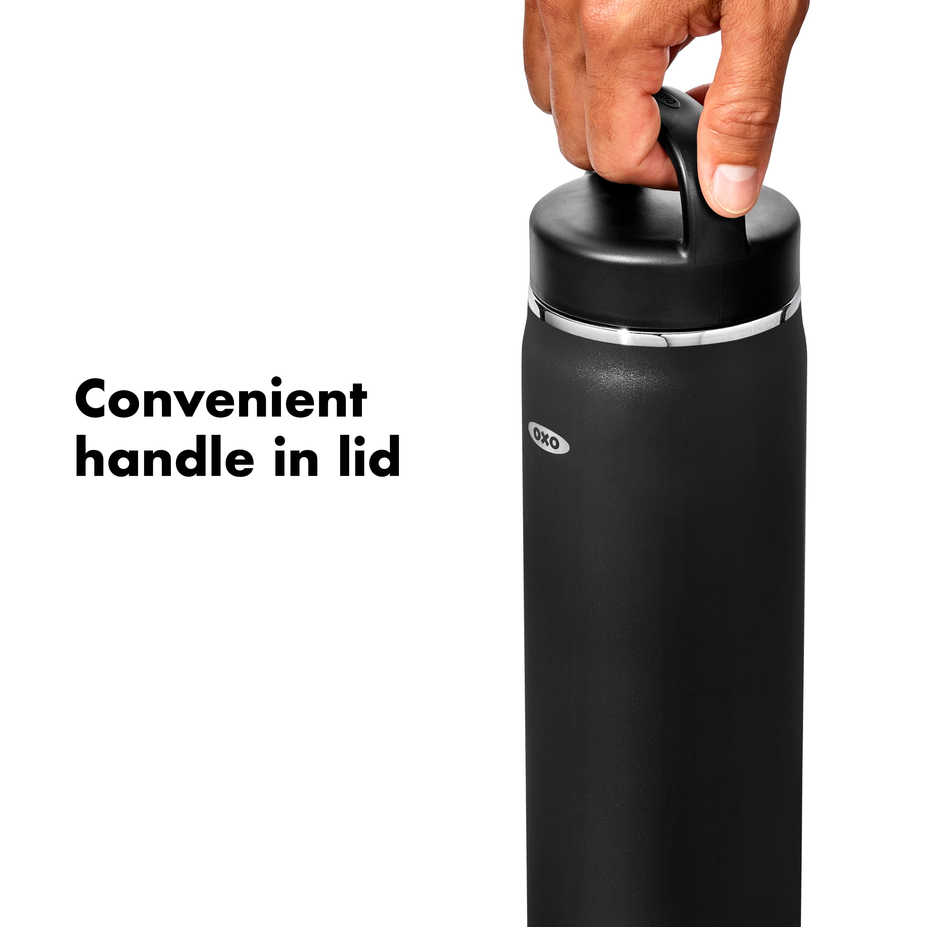 OXO Strive Insulated Water Bottle, 40 oz, Onyx, with Handled Lid